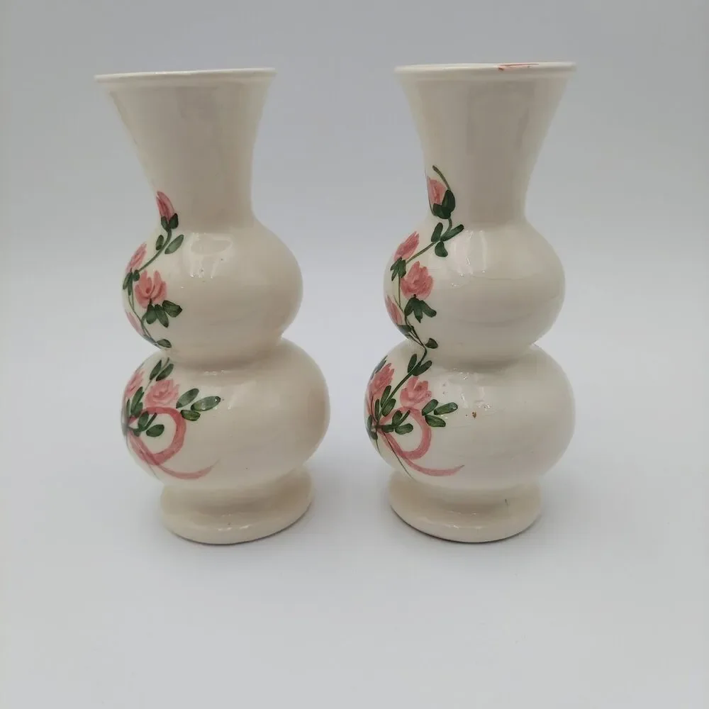 Vintage Two Bud Porcelain Vases Floral/Roses
